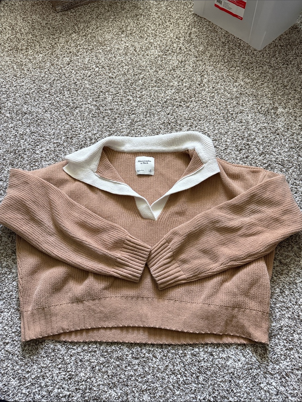 Abercrombie & Fitch Tan V-Neck Sweater with Cream Collar